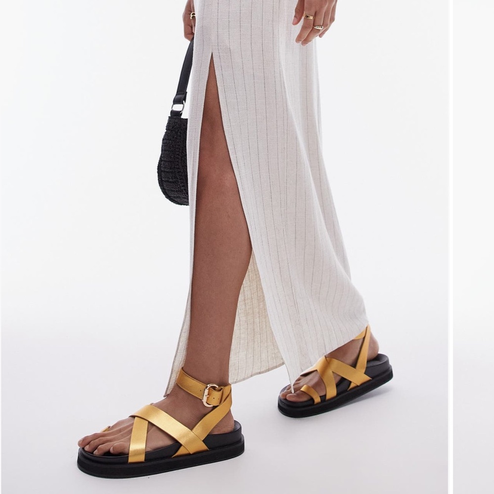 Topshop linen color w black stripe Maxi Skirt - Picture 3 of 3